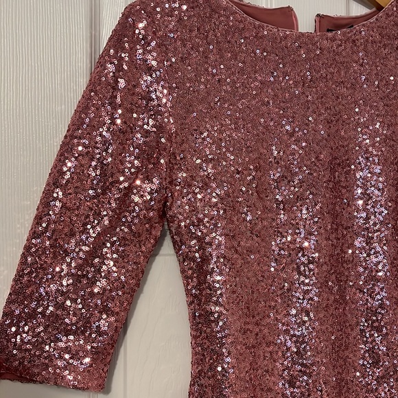 Pink Sparkly Three Quarter sleeve Dress - Picture 2 of 5